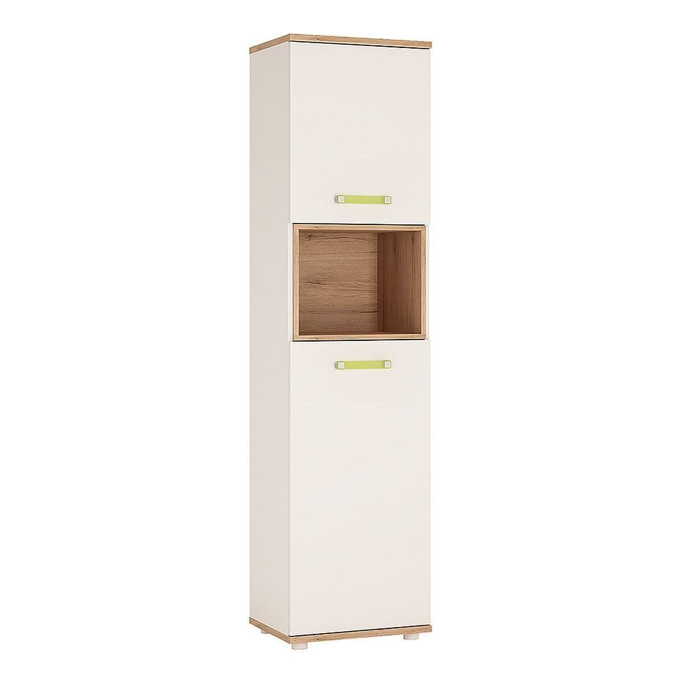 Kinder Tall 2 Door Cabinet in Light Oak and white High Gloss (lemon handles)